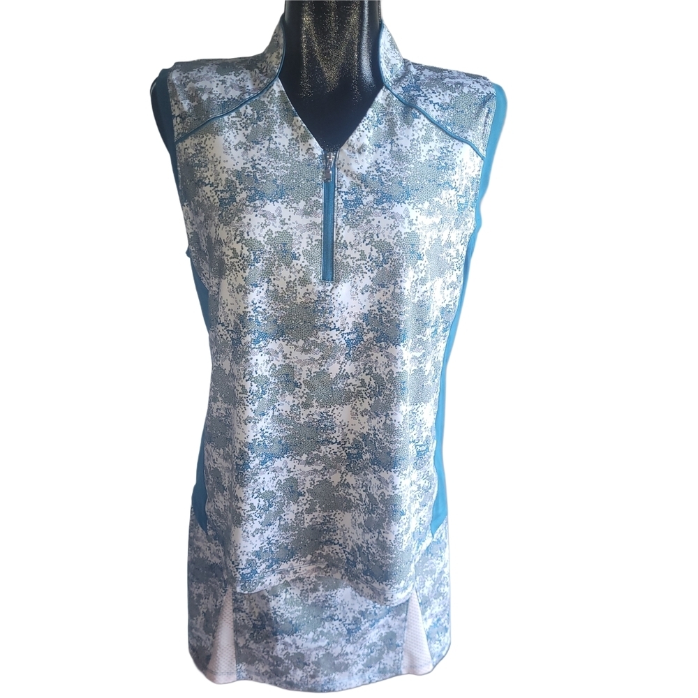 Maggie Lane White and Blue Sleeveless Polo Golf Top and Skort Set L